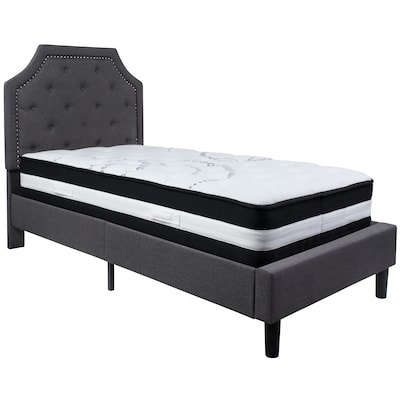 Flash Furniture Brighton Tufted Upholstered Platform Bed in Dark Gray Fabric with Pocket Spring Matt
