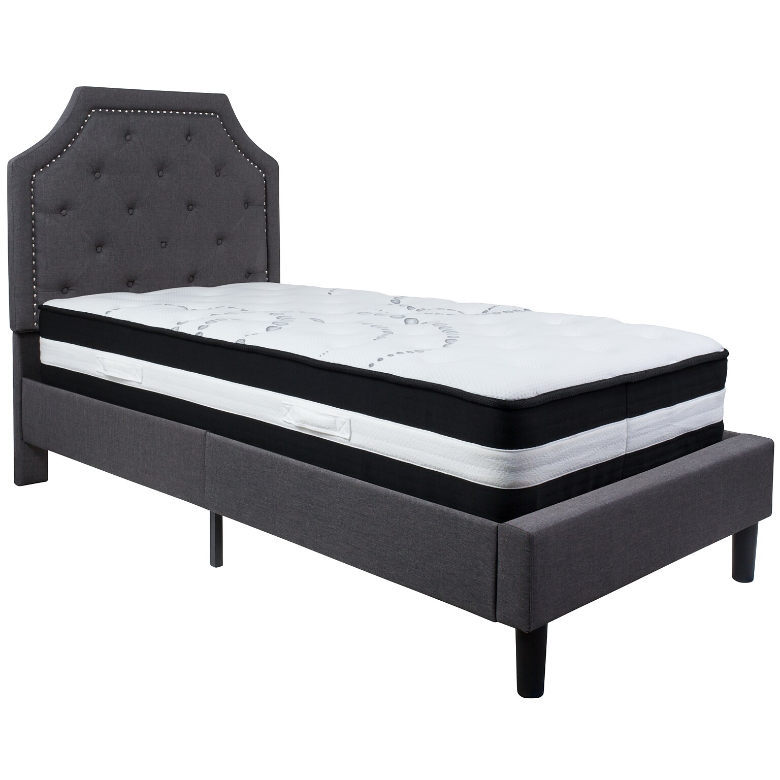 Flash Furniture Brighton Tufted Upholstered Platform Bed in Dark Gray Fabric with Pocket Spring Mattress, Twin (SLBM13)