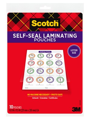 Scotch® Self Sealing Laminating Pouches, Letter Size, 7 Mil, 10/Pack (LS854-10G)