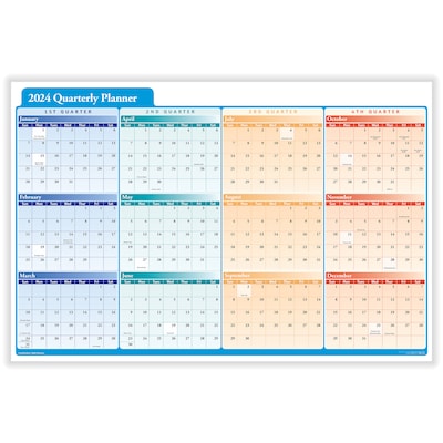 2024 ComplyRight 24 x 36 Dry Erase Calendar, Quarterly Planner, Red/Blue/Orange (J0061)