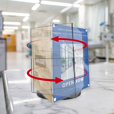 Azar Letter 8.5" x 11" 3-Sided Rotating Menu Sign Holder, Desktop/Countertop, Top Loading, Clear, Acrylic (193732-BLK)