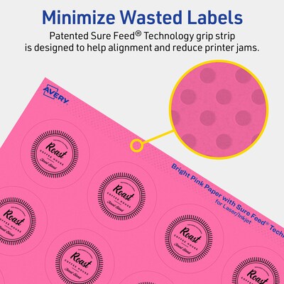 Avery Laser/Inkjet Round Multipurpose Labels, 1.75" Dia., Bright Pink, 400/Pack (94509)