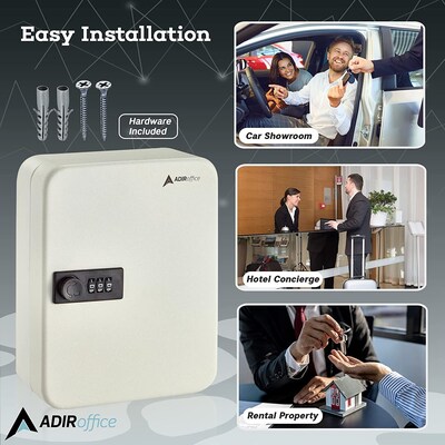 AdirOffice 30-Key Cabinet with Combination Lock and Key Tags, White (682-30-WHI-689-PKG)