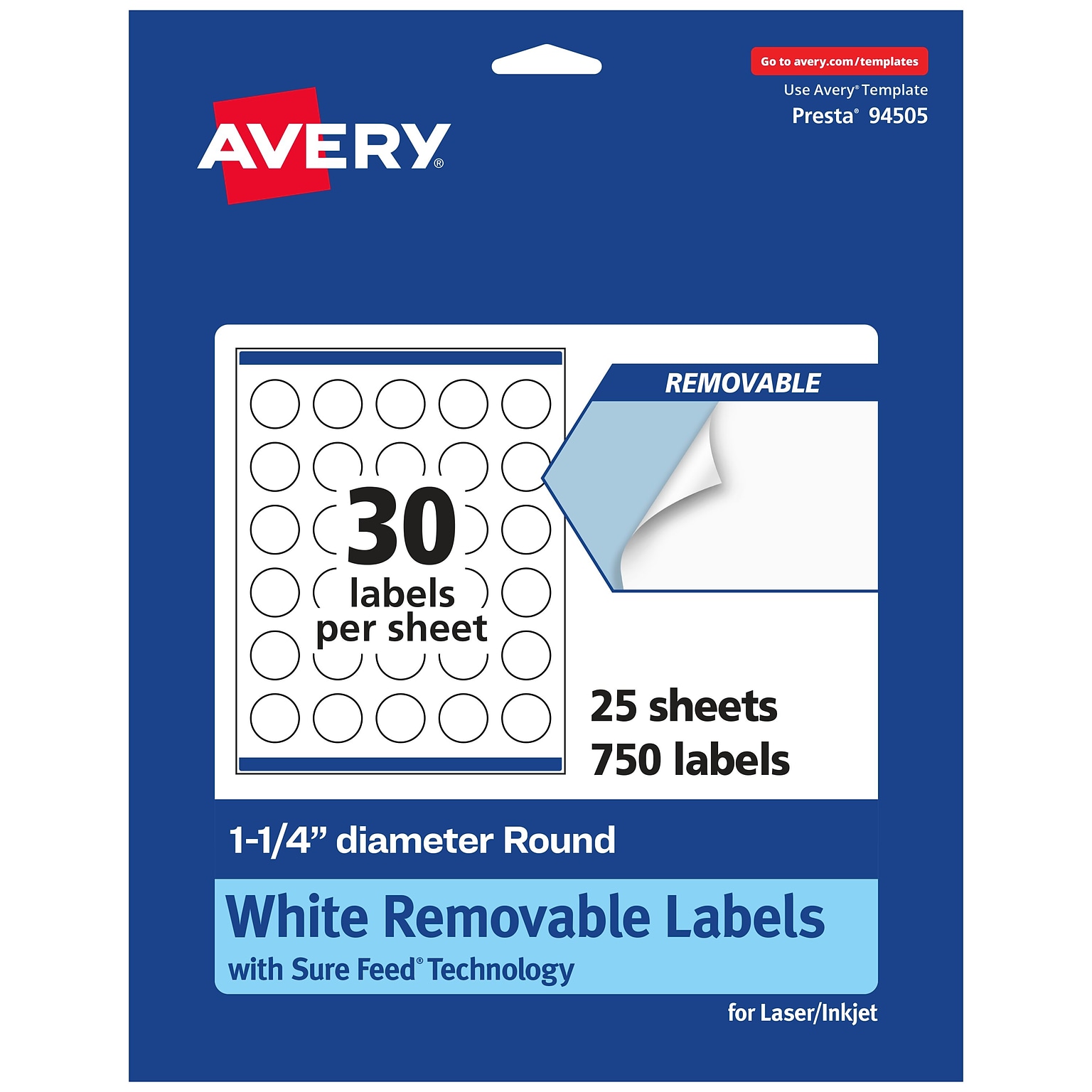 Avery Laser/Inkjet Round Multipurpose Labels, 1.25 Dia., 750 Labels/Pack  (94505)