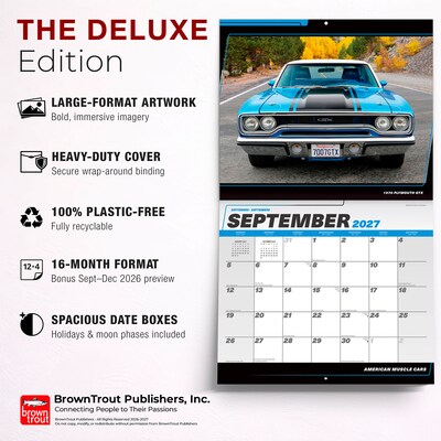 2027 BrownTrout American Muscle Cars 14" x 12" Monthly Wall Calendar, Assorted Colors (9798330712885)