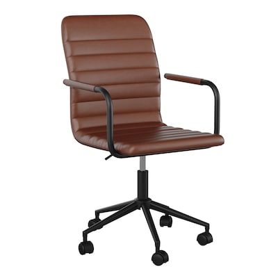 Martha Stewart Taytum Faux Leather Swivel Office Chair, Saddle Brown/Oil Rubbed Bronze (CH142370BRBK