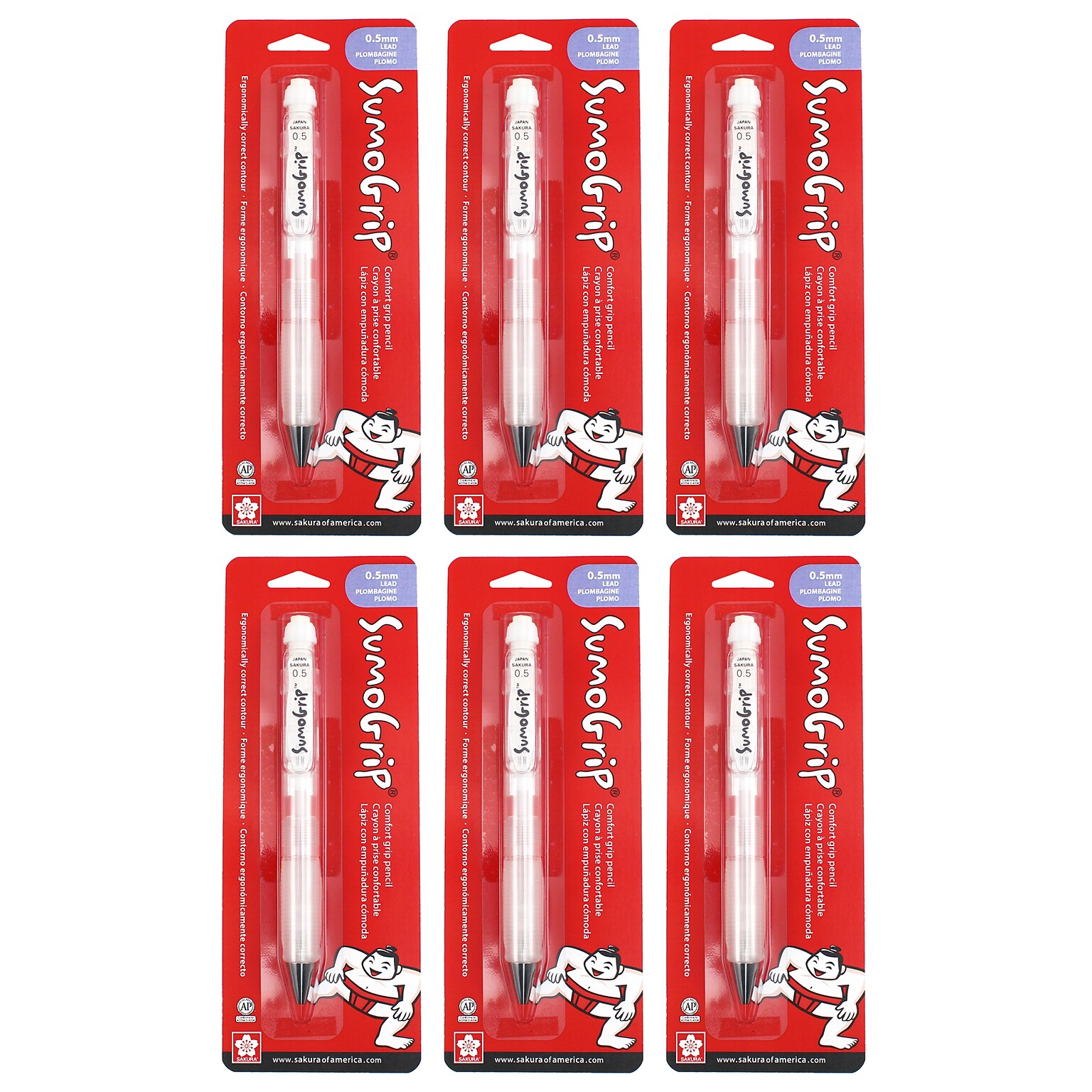 Sakura SumoGrip Pen Comfort, Liquid Ink, White Ink, 6/Bundle (SAK50287-6)