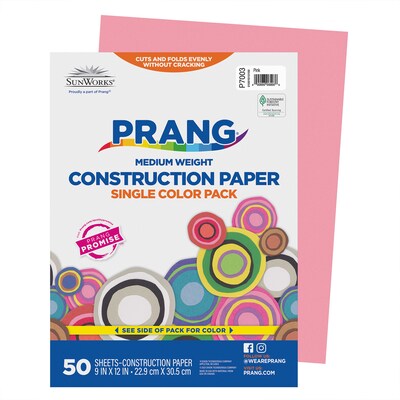 Prang 9 x 12 Construction Paper, Pink, 50 Sheets/Pack, 10 Packs/Bundle (PAC7003-10)