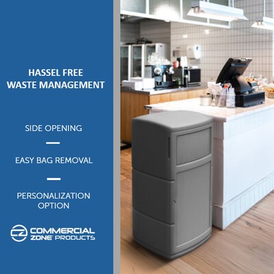 Commercial Zone PolyTec Polyethylene Indoor/Outdoor Swing Lid Trash Can, 25 Gallon, Gray (775103)