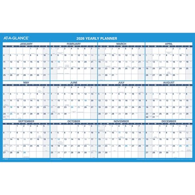 2026 AT-A-GLANCE 36 x 24 Yearly Dry Erase Wall Calendar, Reversible, White/Blue (PM200-28-26)