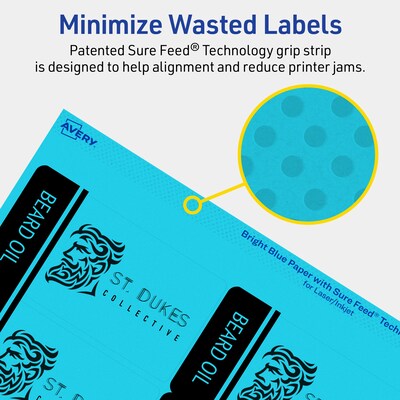 Avery Printable Rectangle Multipurpose Labels, 2" x 3.75", Bright Blue, 80/Pack (94240)