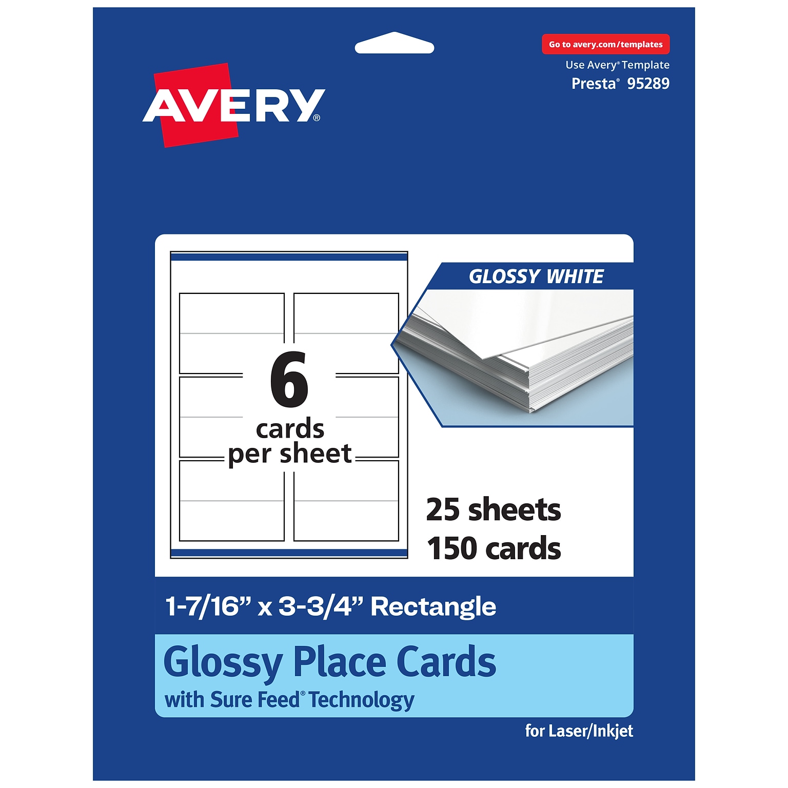 Avery Integrated Cards, 1-7/16 x 3.75, Glossy White, 150/Pack (95289)