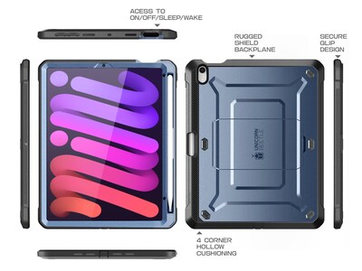 SUPCASE Unicorn Beetle PRO Shockproof Rugged Case for iPad mini 6, Metallic Blue (SUP-iPad2021-8.3-UBPro-SP-Tilt)