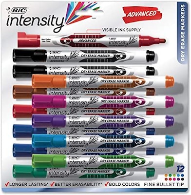 Whiteboard Markers, line 4 mm, assorted colours, 12 pc/ 1 pack