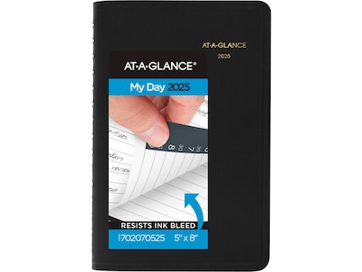 2025 AT-A-GLANCE My Day 5 x 8 Daily Appointment Book, Faux Leather Cover Black (70-207-05-25)