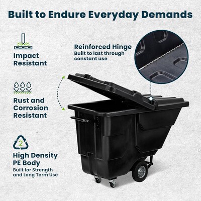 Alpine Industries Tilt Truck with Lid, 1/2 Cubic Yard, Black (500-12850HL-NR-BLK)