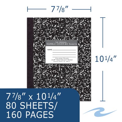 Roaring Spring Paper Products Composition Notebook, 7.88" x 10.25", College Ruled, 80 Sheets, Marble Black, 24/Case (77461cs)