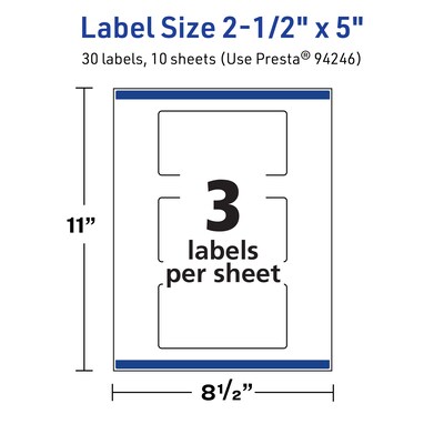 Avery TrueBlock Laser/Inkjet Rectangle Multipurpose Labels, 2.5" x 5", White, 30/Pack (94246)
