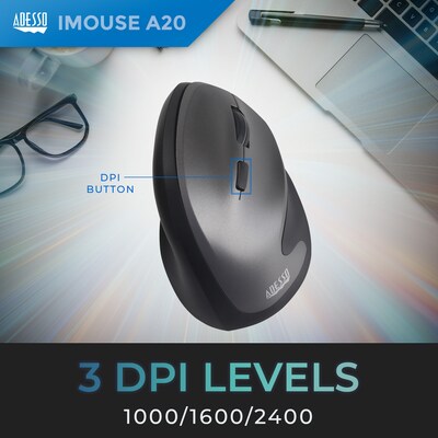 Adesso iMouse A20 Wireless Ergonomic Vertical Optical Mouse, Black
