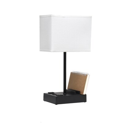 Simple Designs Rectangular Multi-Use 1 Light 15.3" LED Table Lamp with 2 USB Ports and Charging Outlet, Black/White (LT1110-WOB)