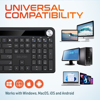 Delton S90 Solar Wireless Ergonomic Keyboard & Optical Mouse Combo, Black (DKWS90BD1)