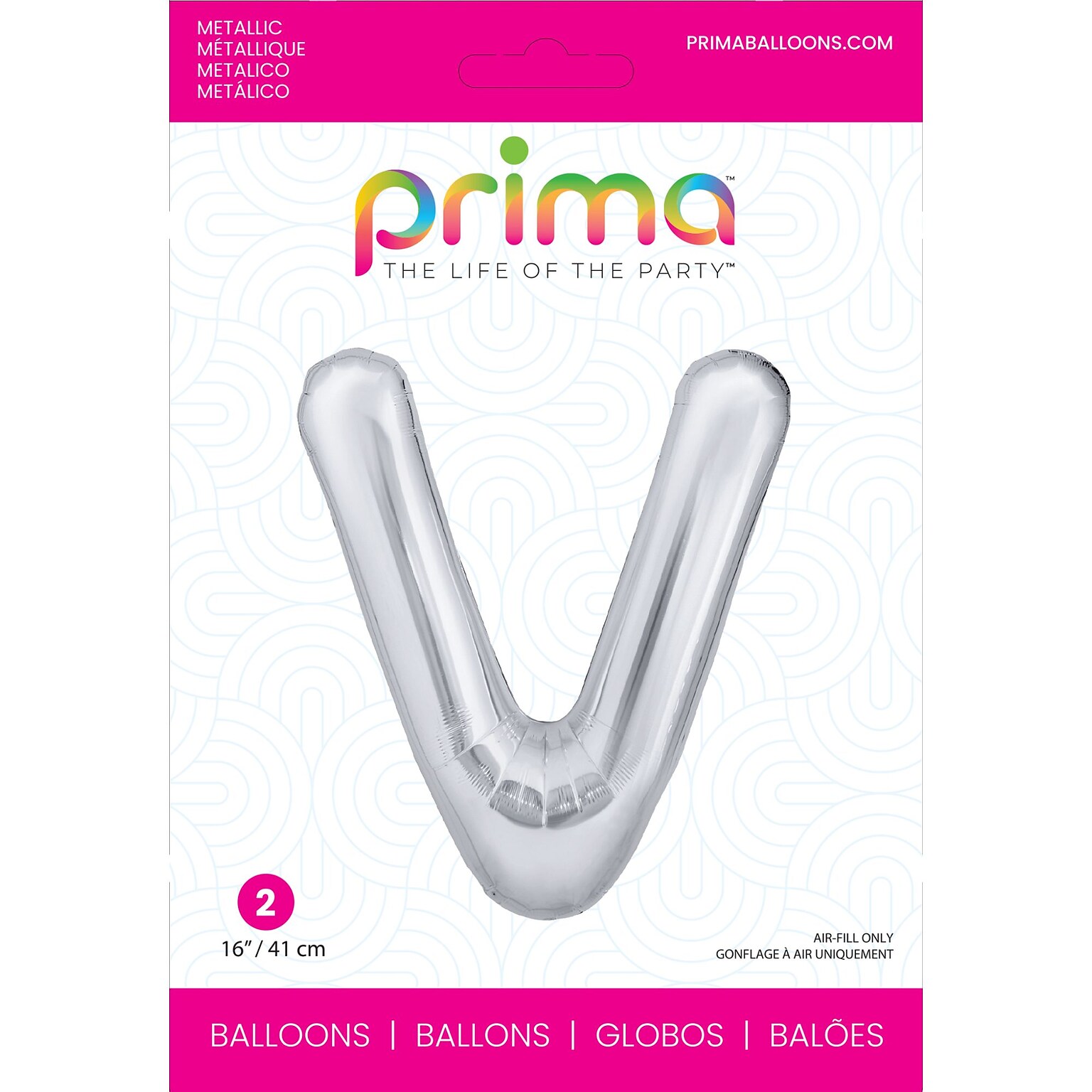 Party City (Air-Filled) 16 V Foil Balloon, Silver, 2/Pack (AM60050283-18)