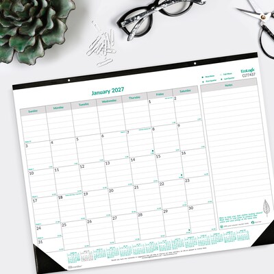 2027 Brownline EcoLogix 22" x 17" Monthly Desk Pad Calendar, White/Green (C177437-27)