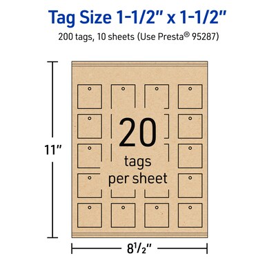 Avery 1-1/2" x 1-1/2"  Blank Price & Merchandise Tags, Kraft Brown, 200/Carton (95287-KMT10)