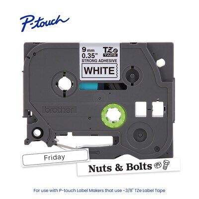 Brother P-touch Strong Adhesive Laminated Label Tape, ~3/8" x 26.2', Black on White (TZeS221)