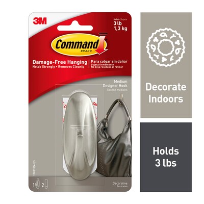 Command Medium Decorative Hook, 3 lb., Brushed Nickel (17081BN-ES)