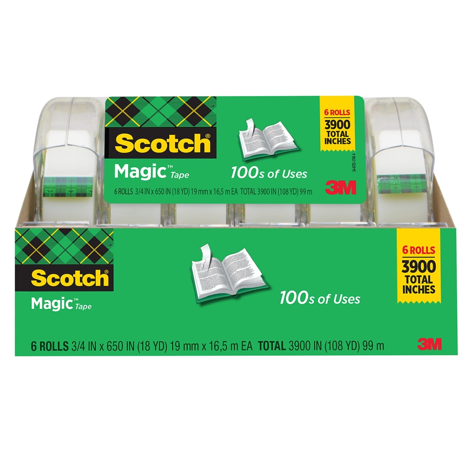 Scotch Magic Invisible Clear Tape With Dispenser, 0.75 x 18 yds., 1 Core, Transparent, 6 Rolls/Pack (6122)