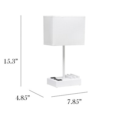 Simple Designs Rectangular Multi-Use 1 Light 15.3" LED Table Lamp with 2 USB Ports and Charging Outlet, White (LT1110-WOW)