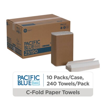 Pacific Blue Basic Recycled C-Fold Paper Towels, 1-ply, 240 Sheets/Pack, 10 Packs/Carton (25190)