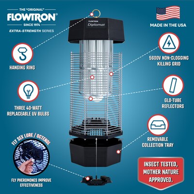 Flowtron Electric Indoor/Outdoor Bug Zapper, 2 Acres/2000 sq.ft. Coverage, 150W Bulb with Dual Lure Method (FLWFC8800)
