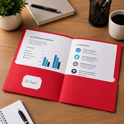 Staples Smooth 2-Pocket Paper Folder, Red, 25/Box (27532-CC)