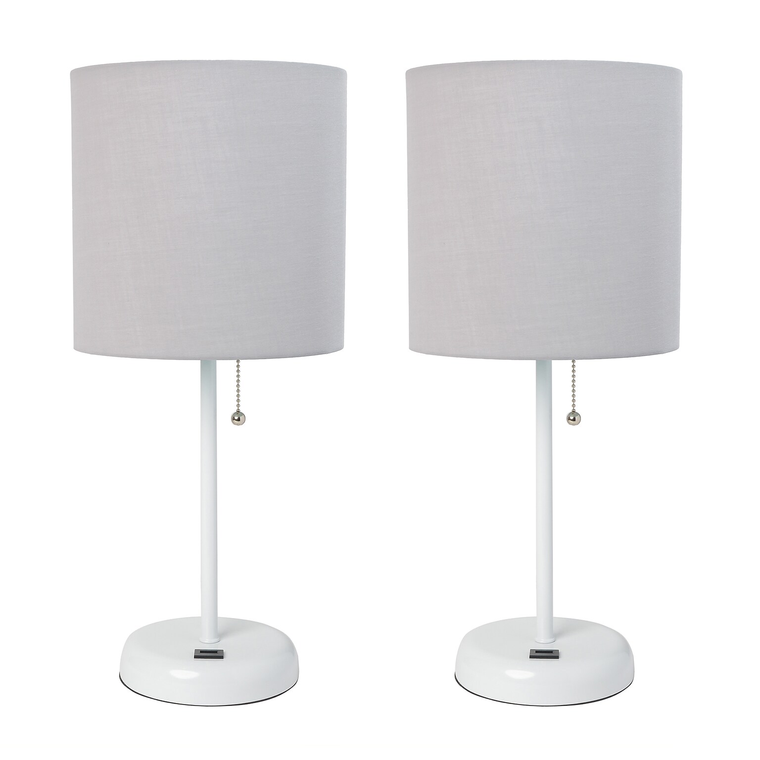 Creekwood Home Oslo 19.5 LED Table Lamp with USB Port, White Base/Gray Shade, 2/Set (CWT-2011-GO-2PK)