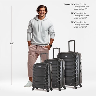 InUSA ENDURANCE 3-Piece Hardside Spinner Carry-On Luggage Set, TSA Checkpoint Friendly, Black (IUEND
