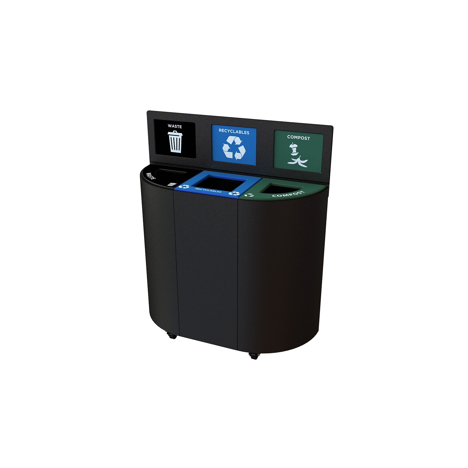 CleanRiver Moon Unit Three-Stream Recycling Station, 56 Gallon, Black (IMCT-3-WRC-BK)