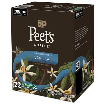 Peet's Coffee Vanilla Coffee, Keurig K-Cup Pod, Light Roast, 22/Box (5000376697)