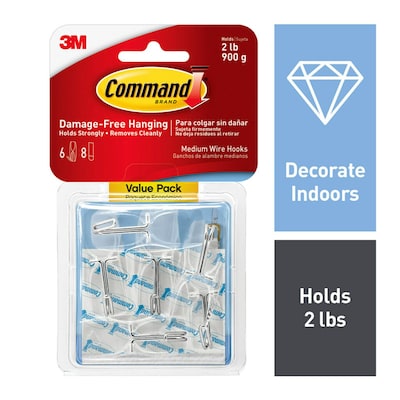 Command Damage Free Medium Hook, 2 lb, Clear, 6/Pack (17065CLR-VPES)
