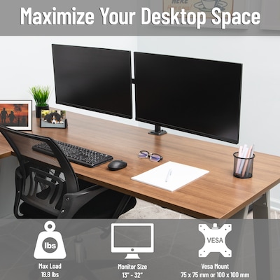 Mind Reader Adjustable Dual Desk Mount for 13- 32 Monitors, Black (DBARMSWIV-BLK)