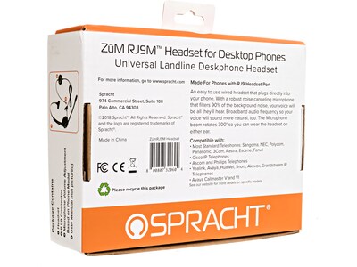 Spracht ZUM RJ9M Noise-Canceling Mono Deskphone On Ear Headset, RJ-9 (ZUMRJ9M)