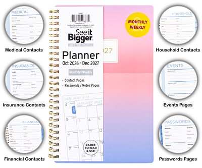 2026-2027 Overland Travelware 0.75" x 5.75" Calendar Year Weekly & Monthly Standard Planner, Paperboard Cover (90687)