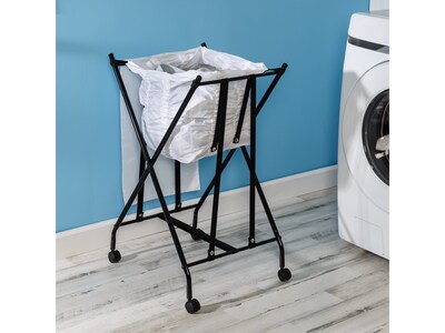 Honey-Can-Do Collapsible Wheeled Bounce-Back Hamper with Lid, Black/White (HMP-09748)