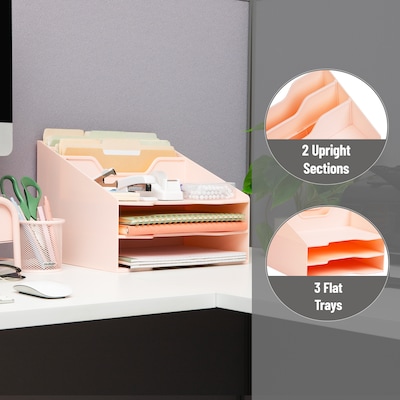 Mind Reader 5-Compartment Plastic Desk Tray, Pink (ANCHBOX5-PNK)