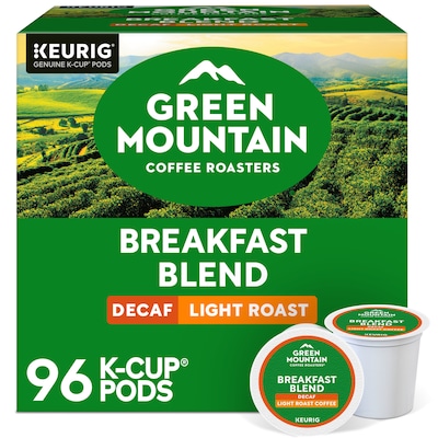 Green Mountain Breakfast Blend Decaf Coffee Keurig® K-Cup® Pods, Light Roast, 96/Carton (7522)