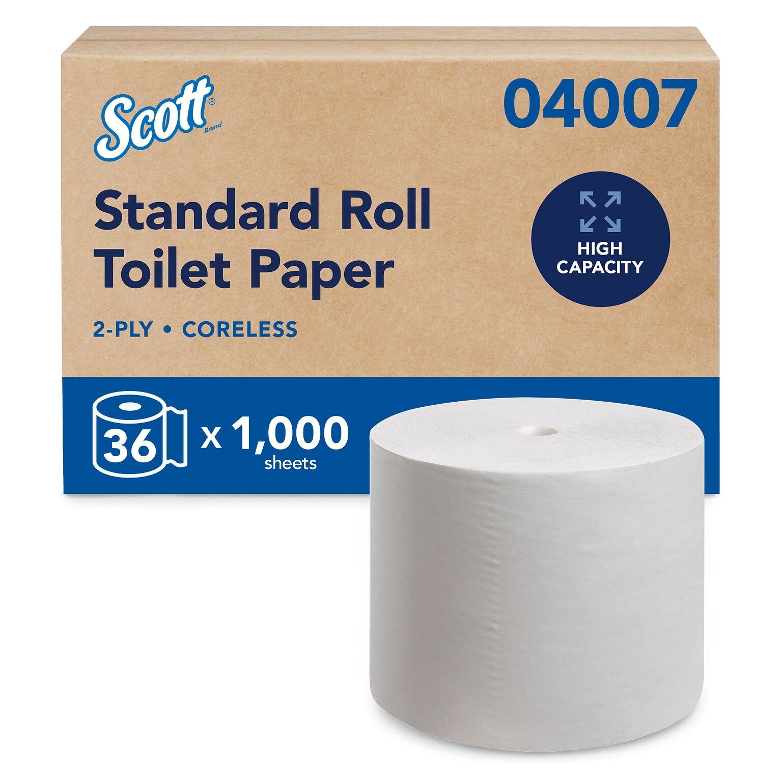 Scott Essential Recycled Coreless Toilet Paper, 2-ply, White, 1,000 Sheets/Roll, 36 Rolls/Carton (04007)