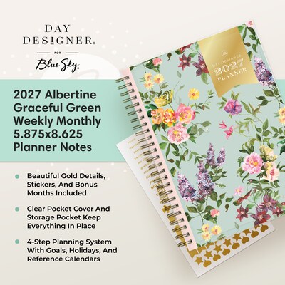 2027 Blue Sky Day Designer 5.875" x 8.625" Weekly & Monthly Planner, Graceful Green (161651)