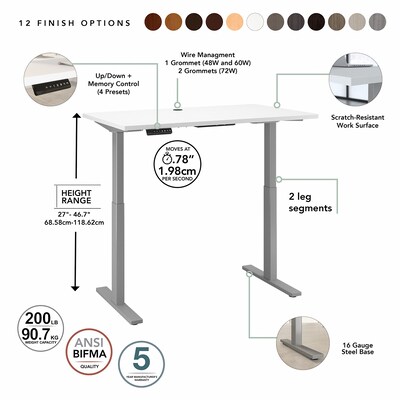 Bush Business Furniture Move 60 Series 27''-47'' Adjustable Standing Desk, White (M6S4824WHSK)