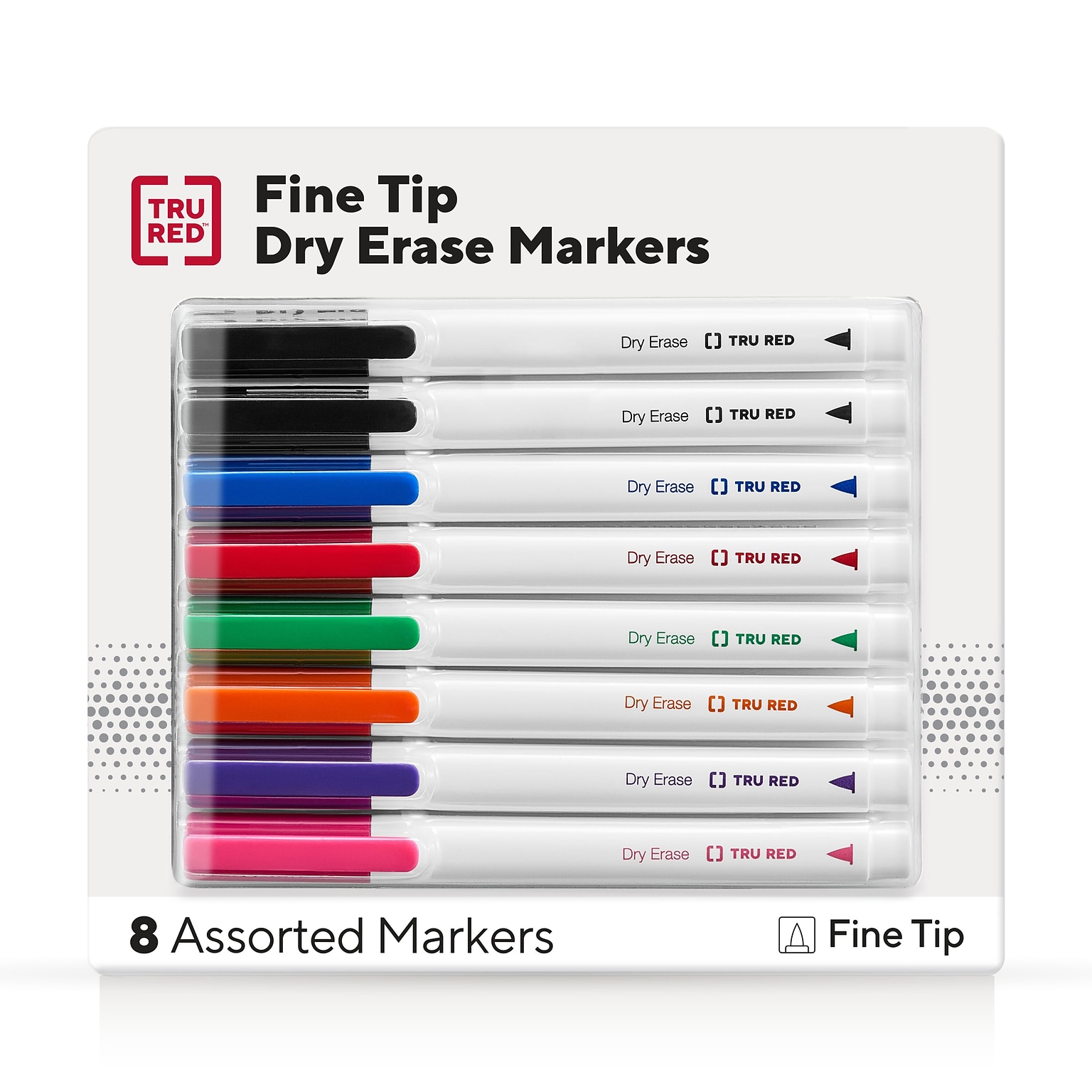 TRU RED™ Pen Dry Erase Markers, Fine Tip, Assorted, 8/Pack (TR61443/TR56881)